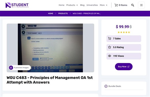 WGU C483 - Principles of Management OA 1st Attempt With Answers - Etsy
