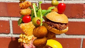 Indiana State Fair food: Bloody Mary with cheese curds, bacon, fried pickles. You trying it?