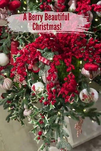 Classic Red Christmas Tree 🎄 Berry Sprays Make All the Difference!