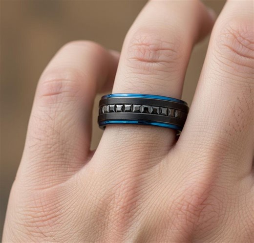 Blue Tungsten Wedding Ring, Black CZ Inlay, 8mm Comfort Fit Ring, Diamond Tungsten Ring, Proposal Ring, Engagement Ring, His/her Ring, Gifts - Etsy