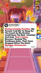 41K views · 442 reactions | During A Family Vacation, My Parents Told Me To Sleep On The Couch So My Brother Could Have The Bed. I Smirked And Said, That's Funny, Because I Booked The Penthouse Suite. Their Faces Dropped When The Hotel Manager Announced...#reddit #redditstories #storytime #redditreadings #askreddit | Yeti45 | Facebook