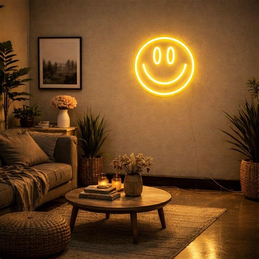 Smiley Face Neon Sign – Yellow LED Neon Wall Light – Happy Face Neon Decor – Modern Room Wall Sign – Home Office Neon Light - Etsy