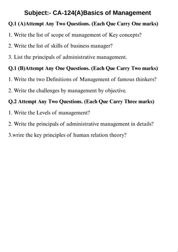 CA-124 Basic Management | Important Questions 2025-26 | BCA | NEP | Most Expected Questions | IMP |