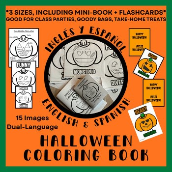 English & Spanish Halloween Coloring Sheets | Pumpkin Activity | Flash Cards