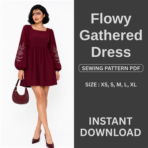 Gathered Empire Waist Dress Sewing Pattern PDF, Loose Fit Flowy Dress Pattern, XS XL Women Dress, A4 A0 Download Woven Fabric Summer Diy - Etsy