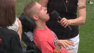This afternoon, it was our pleasure to welcome 18-year-old Nicholas Nauman to perform the national anthem, garnering an emotional reaction from fans, players, coaches, and umpires at Oriole Park at Camden Yards. A student at Carroll Springs School in Westminster, Md., Nauman was born with several medical conditions and adopted as a nine month old from an orphanage in Kyiv, Ukraine. Nauman has cerebral palsy, a repaired cleft palate, cortical vision impairment, and mental retardation with the int