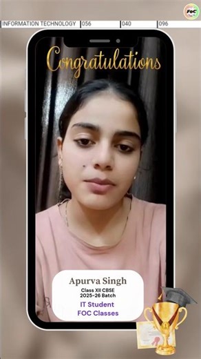 Congratulations Apurva Singh 96/100 in Information Technology Class 12 CBSE Exam 2026 | FOC Classes