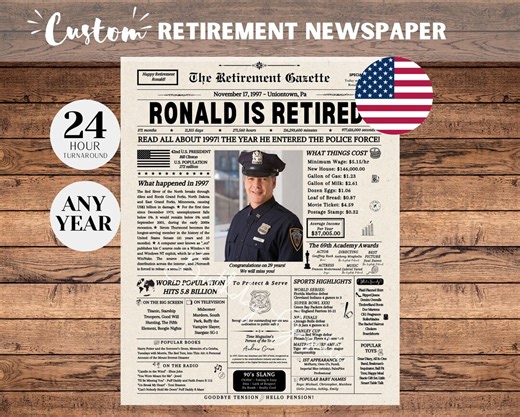 Police Retirement Gift for Men or Women, Police Retirement Party Decorations, Working Career Newspaper, Personalized Newspaper - Etsy