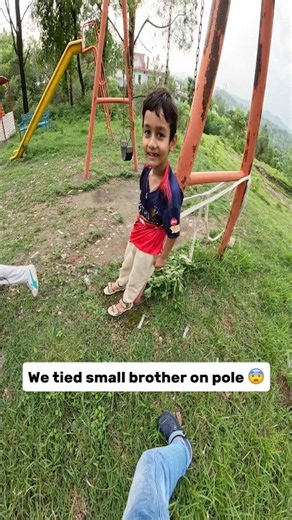 We tied small brother on pole 😨