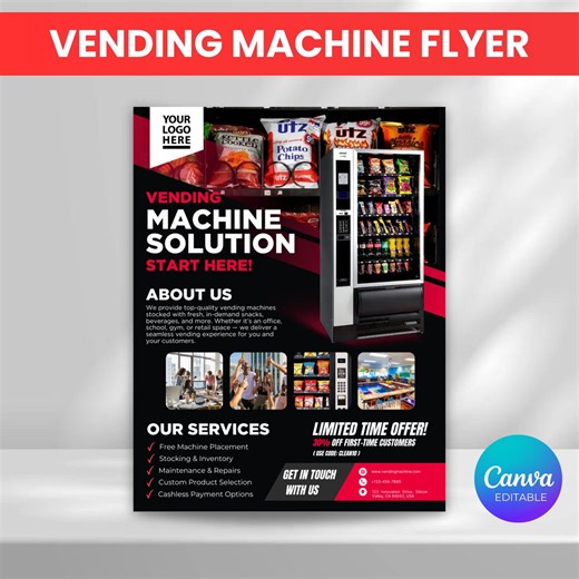 Vending Machine Flyer, Vending Machine Business, Vending Machine Marketing Flyer, Snack Drink Machine Template, Canva Template - Etsy