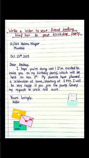 Write a letter to your friend inviting her to a birthday party. #shorts​ #letter​ #invitationletter​