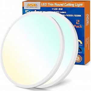 Allsmartlife Led Flush Mount Ceiling Light 2 Pack, 15.8 inch 32W 4320lm Dimmable Led Ceiling Light, 3000K/4000K/6500K, Round Led Light Fixture for Laundry Room, Hallway