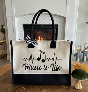Music is Life Tote Bag, Personalized Music Bag, Piano Lesson Bag, Custom Music Gifts, Musicians Gifts, Teacher Gift Bag, Custom Gift Bag - Etsy