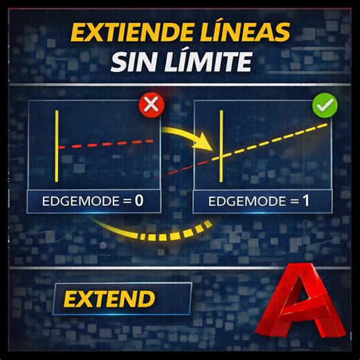 ¿Sabías que puedes extender líneas aunque no toquen el borde? Con EXTEND amplías objetos hasta otro límite y con EDGEMODE controlas si el límite se extiende de forma virtual. Un ajuste simple que cambia cómo funciona EXTEND. 👉 Más comandos y tips de AutoCAD en el canal: https://youtube.com/@videosresumidosautocadcivi4890⁠� #Shorts #AutoCAD #EXTEND #EDGEMODE #DibujoTécnico