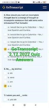 GoTranscript 2.12.2022 Quiz Answers...Test Answers.. Grammer Test Answers