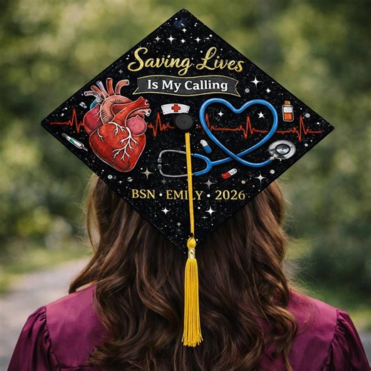Personalized Nursing Graduation Cap Topper, Saving Lives is My Calling Cap Topper, Anatomical Heart Nurse Stethoscope, BSN Nurse Graduation - Etsy