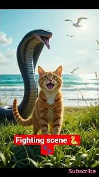 Cat vs king cobra 🐍 Angry cat sounds 😏🤯 Fighting scene 😍 #shorts #cat #snake #viral #trending