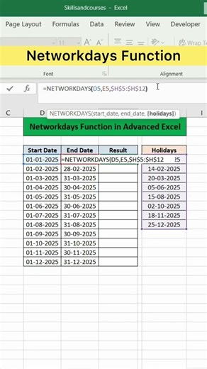 Networkdays Function in Advanced Excel | 350 Excel Formulas #25 #excel #exceltutorial #exceltips