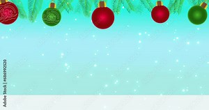 4k christma snowfalling background with border christmas balls decoration for christmas invitation