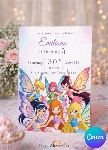 Winx Club Birthday Invitation Template, Editable Fairy Party Invite (digital Download, Canva Template) - Etsy
