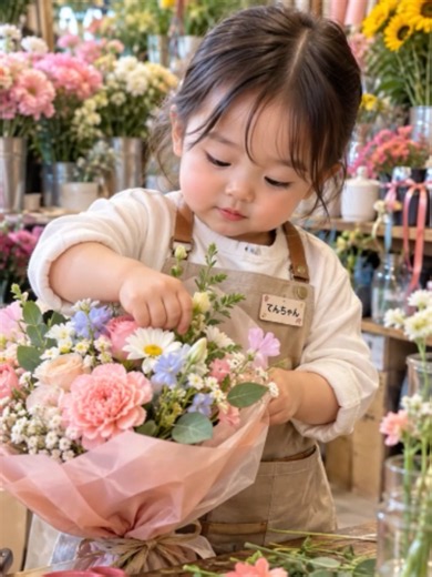 今日の派遣先はお花屋さん💐👶🏻 おばあちゃんにお花をおすすめしたり、 先輩に水やりを教えてもらったり🌼 でも食用花を取りに来たコックさんには… 「おはなはたべちゃいや！！」🤣🌸 最後はリュックいっぱいにお花を詰めて退勤です🎒💐 てんちゃんのお花屋さん、何点？🥹 #TEMPBABY #てんちゃん #AI動画 #赤ちゃん #お花屋さん #花屋 #癒し動画 #かわいい #おすすめ