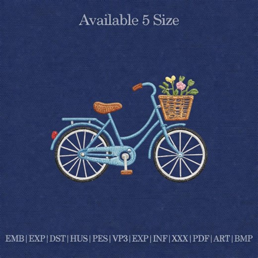 Vintage Bicycle Embroidery Design, Bike With Flower Basket Embroidery File, Floral Bike Machine Embroidery Pattern - Etsy