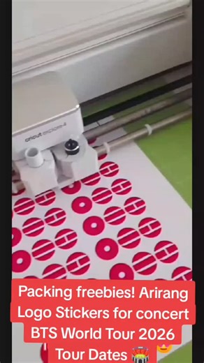 Who’s ready for the BTS World Tour 2026? 🎤✨ I’ve been busy in the studio making these Arirang logo stickers and tour-dated freebies for the upcoming US & Canada legs! From Soldier Stadium to SoFi, I wanted to create something special for everyone to remember the night. Which stop on the tour are you attending? Let me know in the comments! 👇 Don't forget to look for me if you want a sticker! 💖 [BTS World Tour 2026, BTS concert freebies, Kpop sticker shop, Cricut Explore 3, handmade stickers, B