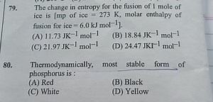 The change in entropy for the fusion of 1 mole of ice is [mp of... | Filo