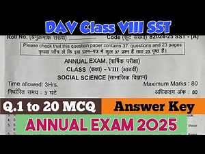 DAV Class VIII SST Question Paper Annual Exam 2025 - Objects Answer Key Q.1 to 20