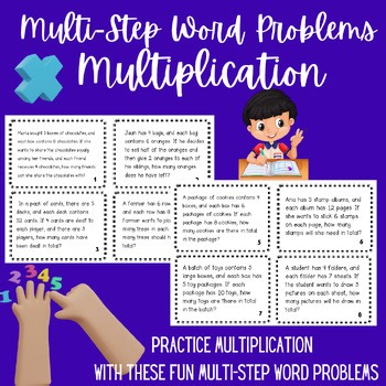 Multi-Step Math Word Problem Task Cards | Multiplication Practice