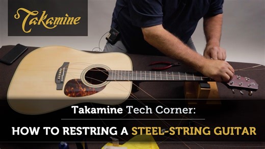 Happy Takamine Thursday! With the weather getting nicer and some fun jams and gigs on the horizon, now's the best time to freshen up your knowledge on the right way to restring a steel-string acoustic guitar, and give it some needed maintenance while you're at it. It's easy! Tom Watters is here to show you how. | Takamine Guitars