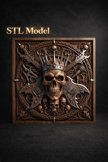 Skull Guitar STL File | CNC Wood Carving 3D Model | Gothic Rock Wall Relief - Etsy