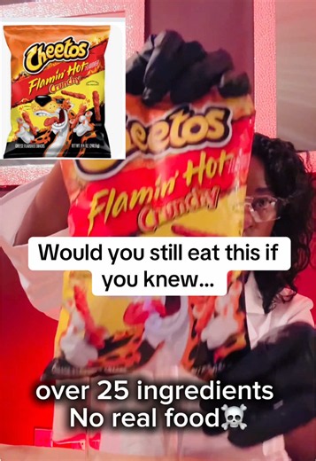 Did you know that flavor chemist and sensory scientist add chemicals and additives that make food addictive with each bite? Effects of some of ingredients: Maltodextrin-allergic reactions, weight gain, gut issues MSG-headaches, fast heartbeat, sweating Red Lake 40, Yellow 5&6-ADHD, allergies, cancer in lab rats, ulcerative colitis, IBS Disodium inosinate-gout flare up Disodium guanylate-gout, kidney stones,migraines #food #hotcheetos #junkfood #eat #viral