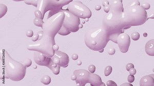 3d render of liquid bubbles levitation. Smooth morphing spheres movement. Vivid animation of elastic glossy shapes flowing. Flexible objects deformation on color background.