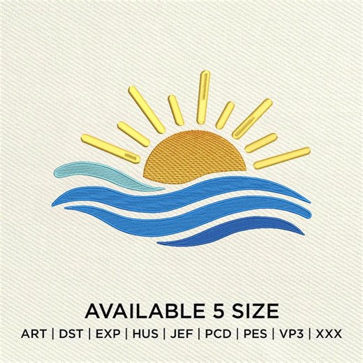 Sun Waves Embroidery Design, Beach Sunrise Embroidery File, Ocean Summer Minimal Design, Coastal PES DST Instant Download - Etsy
