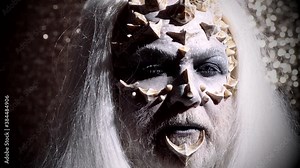 Demon or satan halloween. Devil with horns. Creative art make-up for Halloween night. Scary zombie on nightmare horror party.