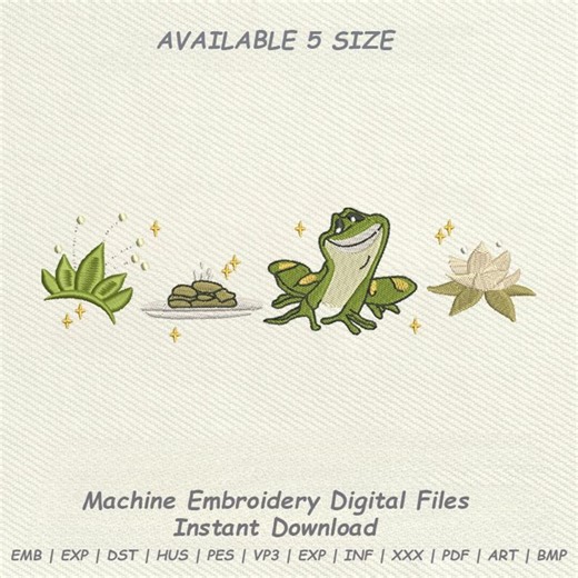 Frog Princess Embroidery Design, Fairytale Frog With Lily Pad Crown, Cute Cartoon Animal, Fantasy Story Theme, Instant Download - Etsy