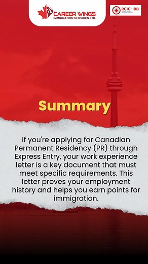 ✍️ Job Reference Letter for Express Entry PR: Essential Details 🇨🇦 Applying for Canadian Permanent Residency (PR) via Express Entry? Your Work Experience Letter is a vital part of your application. It needs to meet specific criteria to verify your work history, which is key to earning valuable points for your immigration profile. Address Unit 3236, 4310 104 Ave, NE, Calgary AB T3N 1W3 📱 1 778-881-6000 ✉careerwingsimmigration@gmail.com #ExpressEntryPR #CanadaPR #JobReferenceLetter #WorkExperie