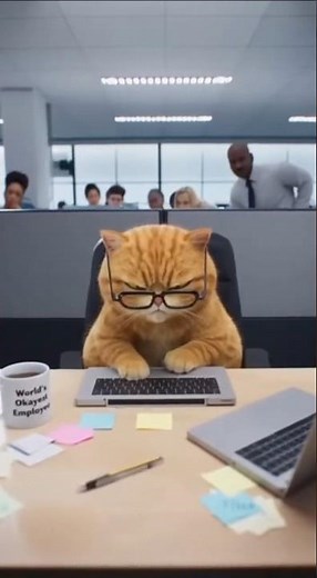 Grumpy Office Cat 😾 Funny CGI Cat Animation & Monday Mood 🐾 Paws of Hope #cat #emotionalstory #viral
