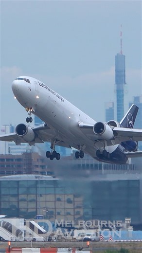 73K views · 4K reactions | Lufthansa Cargo MD-11F  This McDonnell Douglas MD-11F, a wide-body trijet freighter, was spotted taking off. Known for its capacity and long range, the MD-11F is a workhorse of the cargo world, efficiently transporting goods  going from Frankfurt to Tel Aviv  Follow for more aviation content around the globe  | HD Melbourne Aviation | Facebook