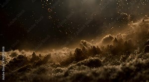 Dust explosion on black background. Impact of dust particles. Dust explosion in front of black background, slow motion.
