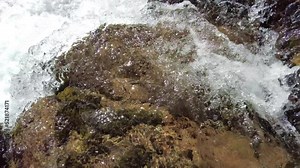 Close-up of running water in a stream, with swirls.