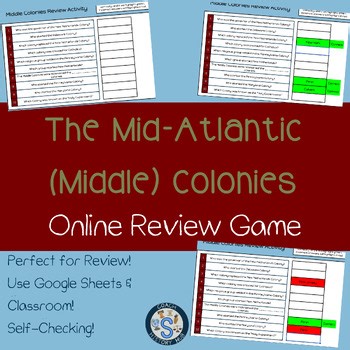 Middle Atlantic Colonies Interactive Google Sheets Digital Game Activity