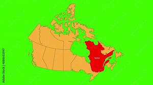 Quebec map animated video. Map Highlighted on the Canada map with animation and colour with Green screen background in video format.