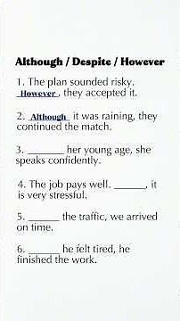 Although vs Despite vs However Quiz | Fix English Contrast Mistakes | Can You Get All 6 Right?