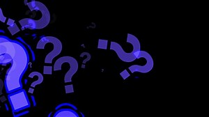 Blue question marks sign moving right on alpha background