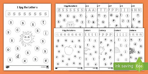 I Spy the Letter: Recognise and Name s, a, t, p, i, n Activity Pack