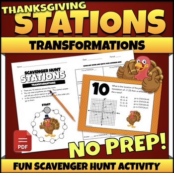 8th Grade Thanksgiving Math Activity Transformations Review Stations Task Cards
