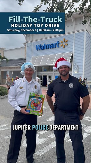 🎁 Help us Fill-The-Truck! Join the Jupiter Police Department, Jupiter Fire Rescue, and Little Smiles as we work together to fill a truck with new, unwrapped toys for families in our community. Saturday, December 6 | 10:00 am–2:00 pm 📍 Walmart, 2144 W. Indiantown Road All donations go to local kids in need. Let’s do this, Jupiter! 🚓🚒✨ #townofjupiterfl #jupiterpd #jupiterfirerescue #Holidaytoydrive | The Jupiter Police Department