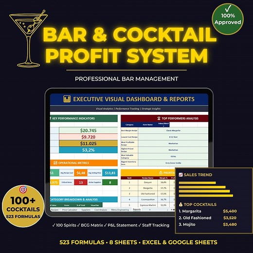 Bar Management Spreadsheet | Liquor Inventory and Cocktail Cost (excel & Google Sheets) - Etsy